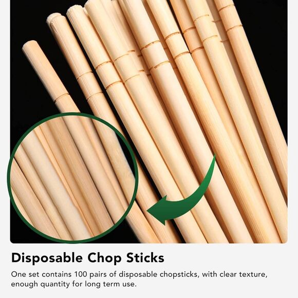 Premium Disposable Bamboo Chopsticks – 9" Round, Individually Wrapped 100 Pairs - Picture 9 of 16